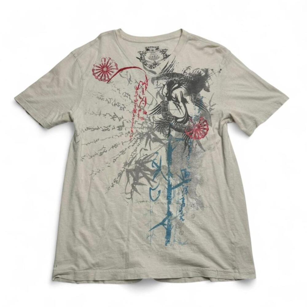 Express Y2K Retro Grunge Graphic V Neck 100% Cotton 2000s T Shirt Shirt Size M - Picture 6 of 7